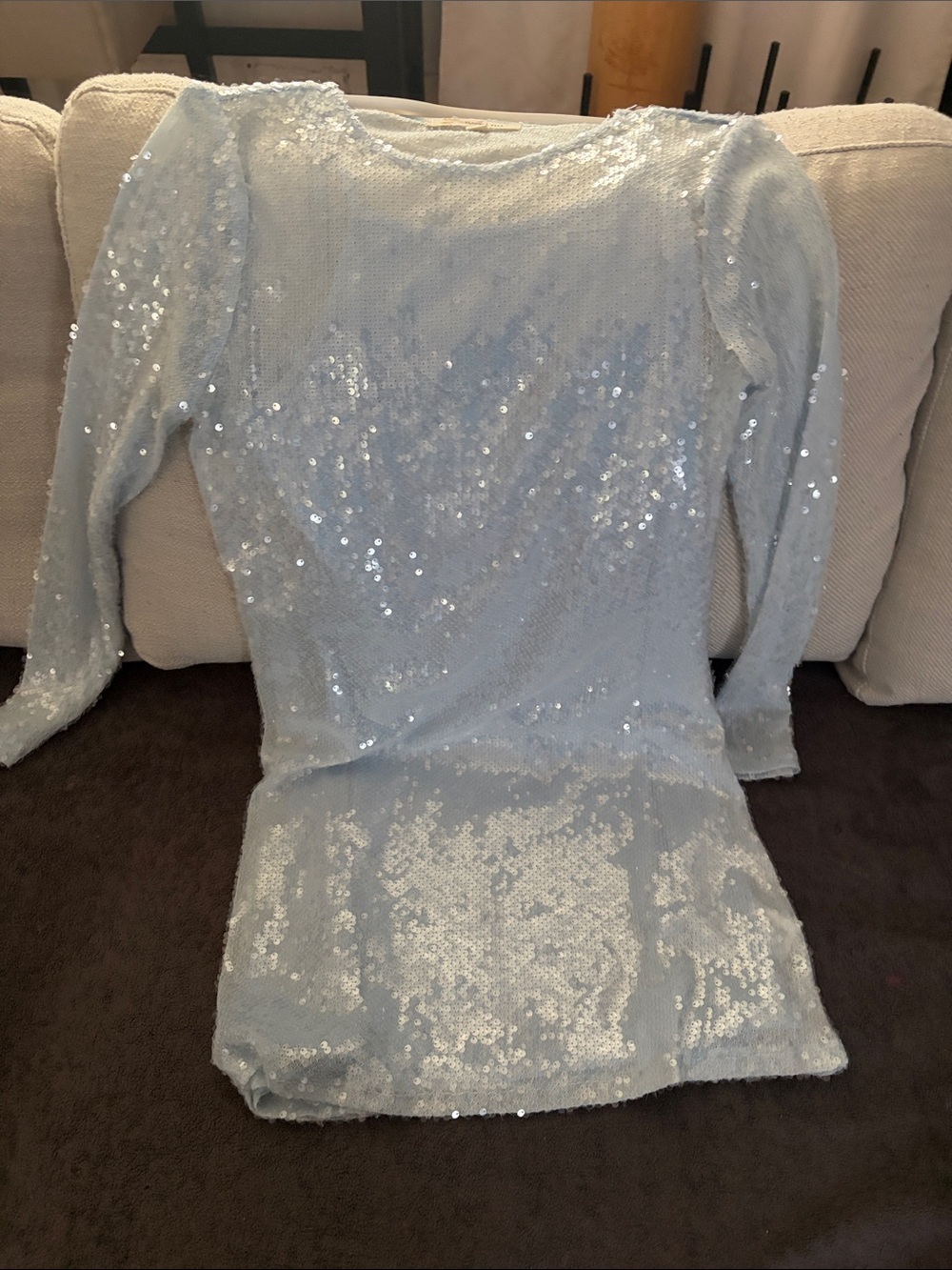 Rewind Light Blue Sheer Sequin Tank with Open Knit Overlay
